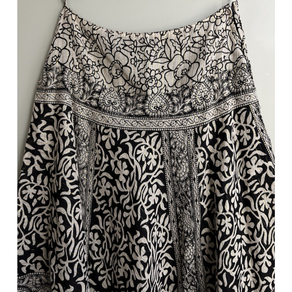 Soft Surroundings Boho Maxi Skirt Black Beige Gold Sequins Bird Medallion PM - Picture 6 of 12